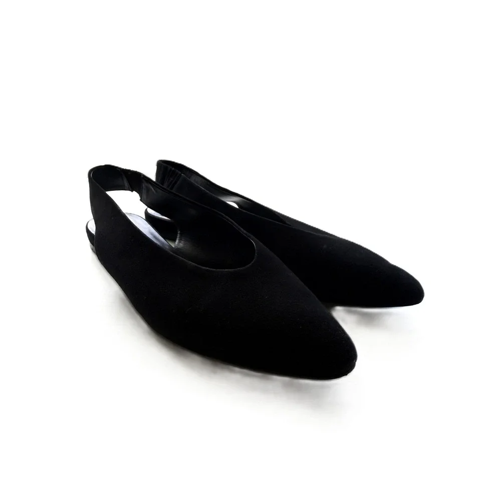 Everlane Pointed Toe Slingback Flats Black Suede Size 8 - Picture 4 of 7
